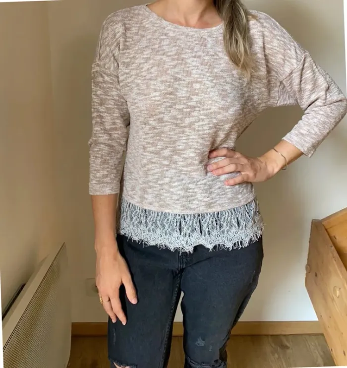 Pull fin chiné rose pale