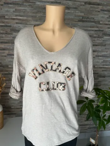 Pull léger beige taupe vintage tout doux