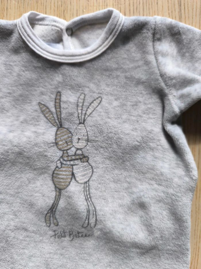 Pyjama en velours petit bateau gris chiné mixte/ taille 1 mois / 54 cm - photo numéro 3