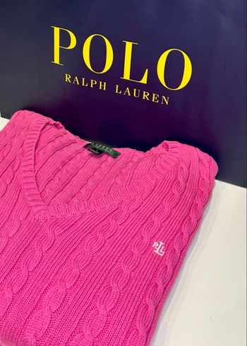 🩷 Pull Ralph Lauren Neuf Torsadé Rose Col V Taille L/40 - 100% Coton