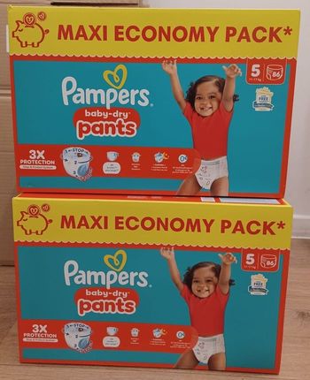 2 Cartons couches Pampers Pants baby-dry Taille 5 - Maxi-Ecopack - carton de 94 couches