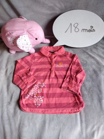 Tee shirt chemise Polo manches longues Fille 18 mois 100% coton Creeks Fleurs rayé