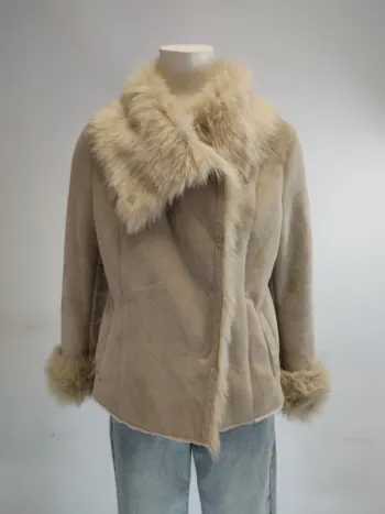Parka beige 123 Vintage Élégante fausse fourrure