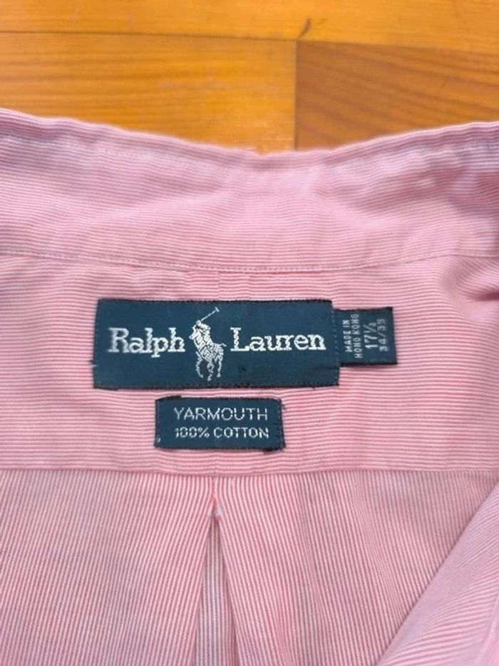Chemise à rayures - Ralph Lauren - Yarmouth - Logo brodé bleu - Blanc, rose - Taille L - photo numéro 8