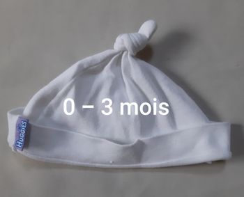 Bonnet bébé mixte blanc fille / garçon en coton - 0 / 3 mois