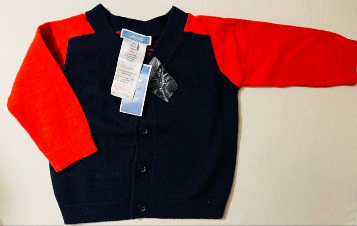 Gilet Jacadi - 6 mois (67 cm) - coton 80% et laine 20% - blue marine et rouge