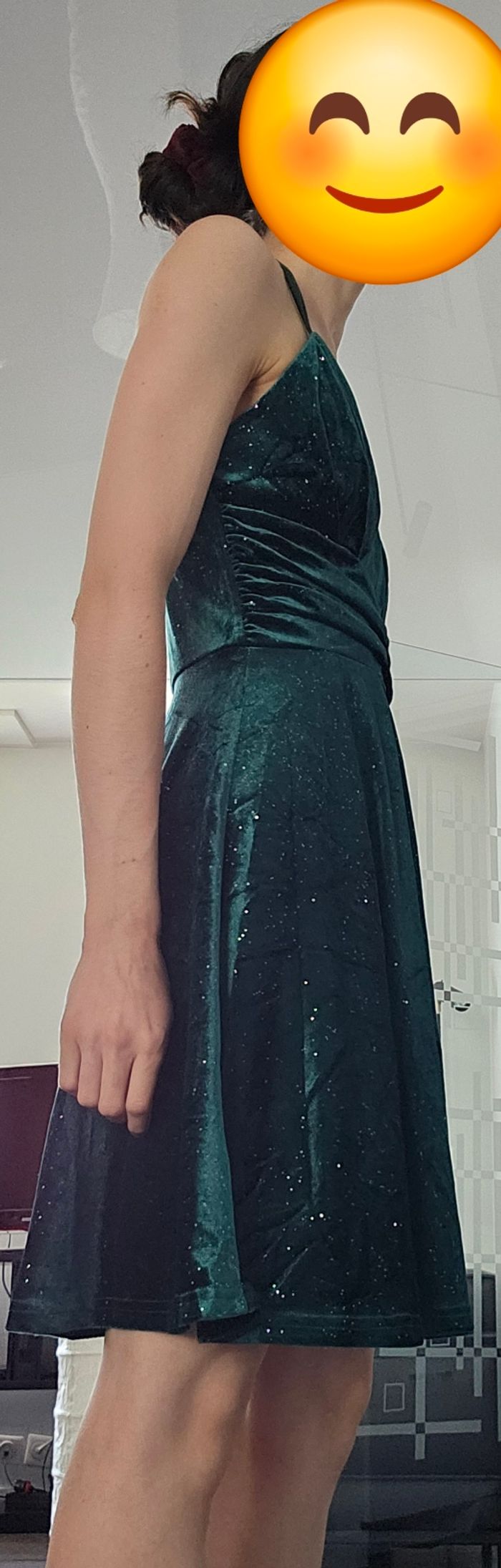 Robe courte verte émeraude scintillante - Taille S - photo numéro 3