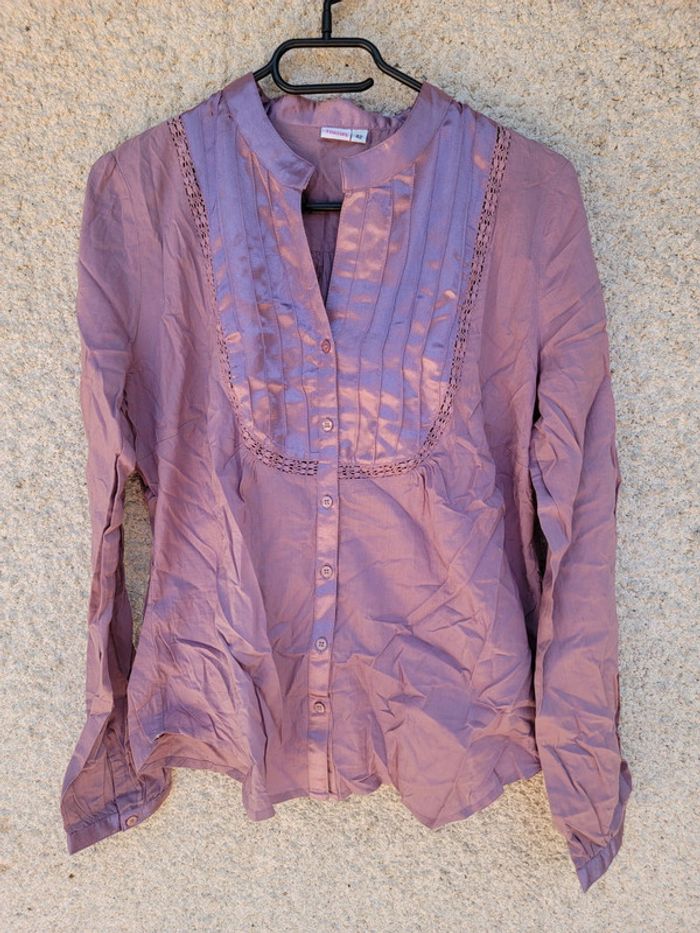Chemisier manches longues satin old money vintage purple