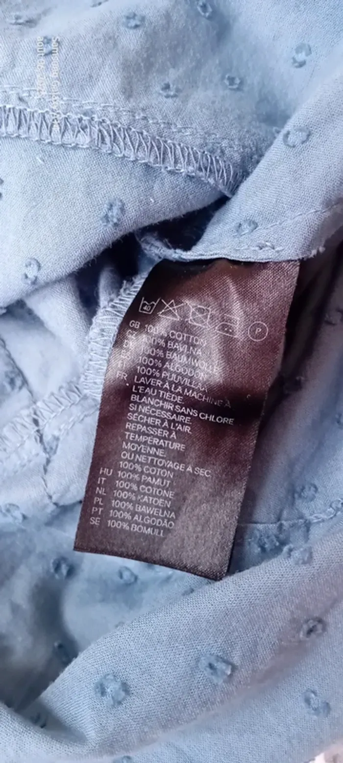 Blouse manches courtes col V avec boutons et broderies bleu femme 36 h&m - photo numéro 16