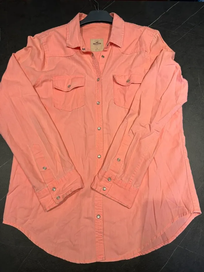 Chemise Hollister rose corail L – casual chic 100% coton - photo numéro 7