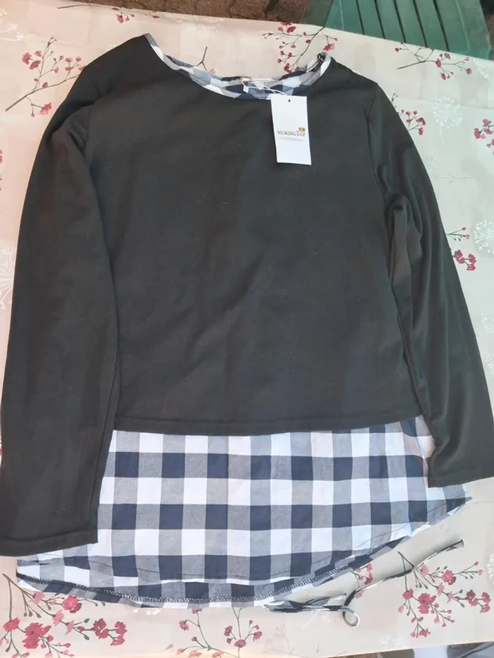 Joli haut manches longues 2 en 1 avec gilet intégré noué au dos - T42 / XL - neuf - MokingTop