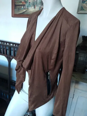 Veste perfecto suédine marron automne printemps demi saison