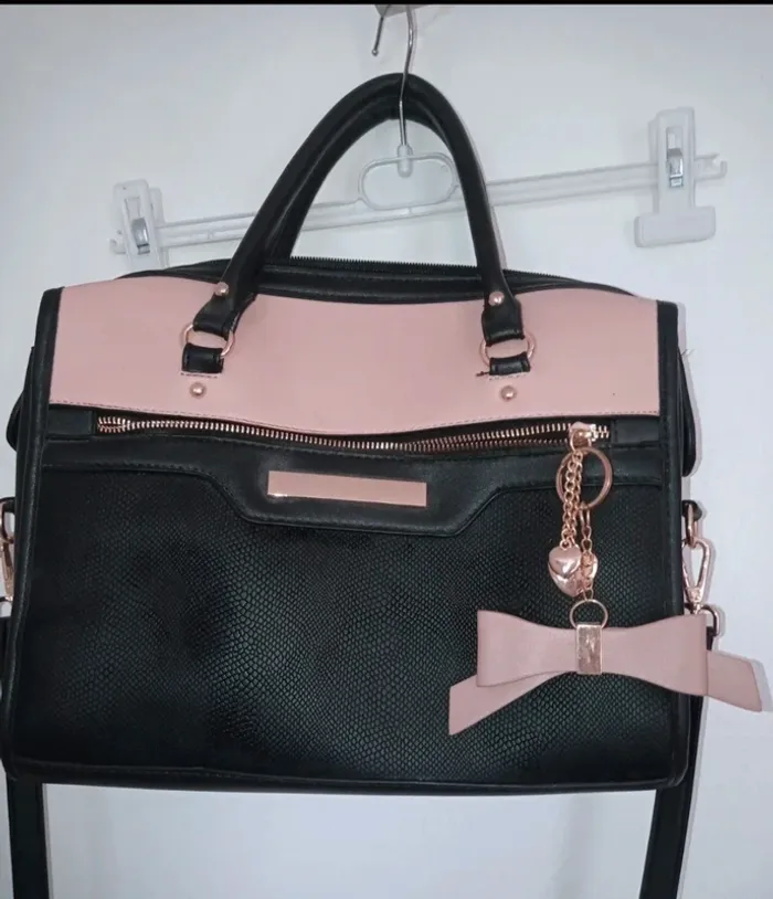 Sac a main bandoulière rose et noir - photo numéro 3