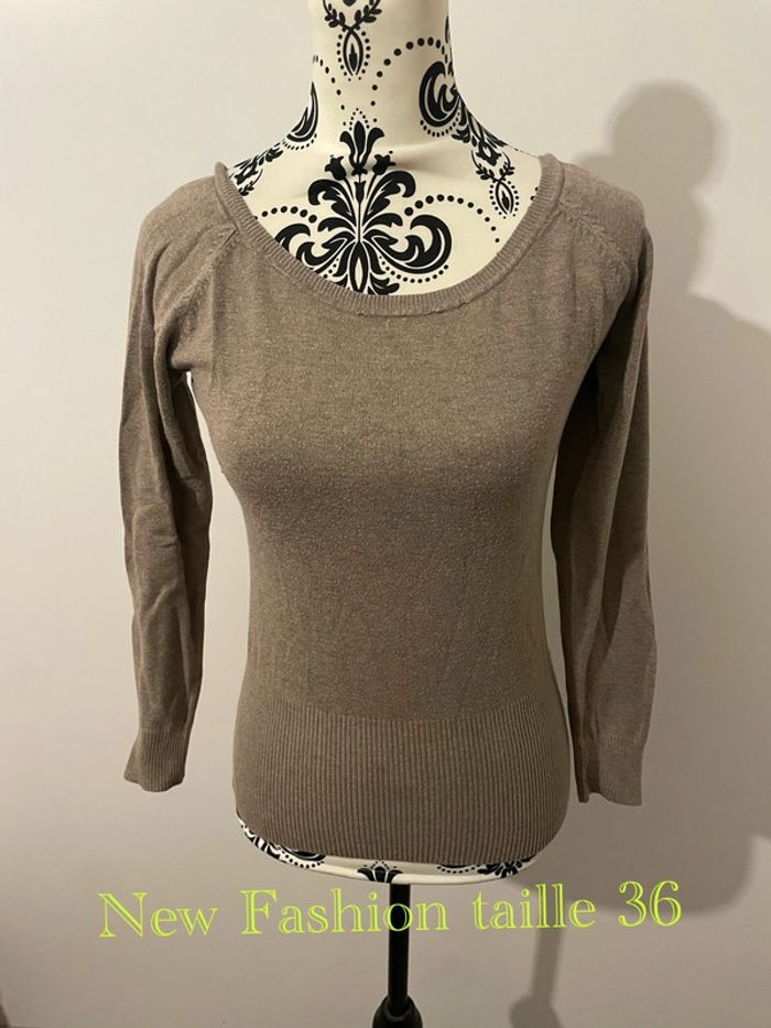 Pull beige à manches longues dos ouvert noeud New fashion taille 36