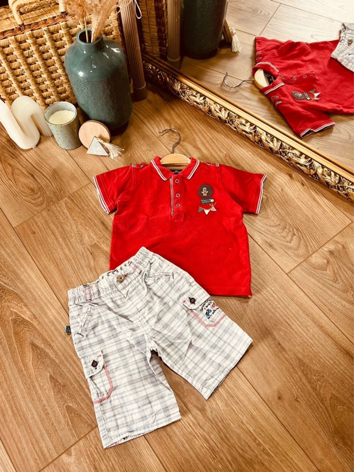 Taille 9 mois ensemble 2 pièces garçon Sergent Major blanc et rouge * polo * 💙