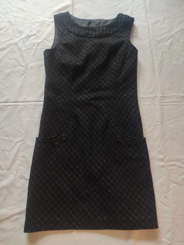 Robe Esprit grise à carreaux sans manches laine cintrée style vintage 38 parfait état - photo numéro 5