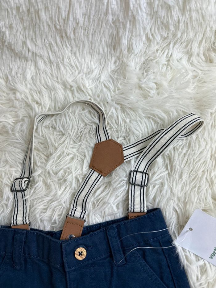 Pantalon bleu marine avec bretelle vertbaudet taille 12 mois - photo numéro 3