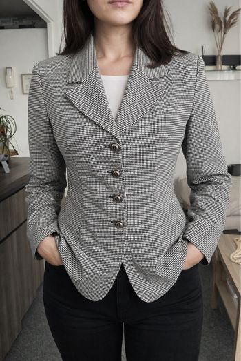 Blazer pied-de-poule chic noir & blanc – Taille 1 – État impeccable