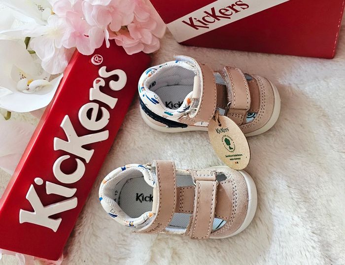 Sandales nus pieds Chaussures ouvertes cuir Scratch Kickers 1er pas 👣 T18 - photo numéro 3