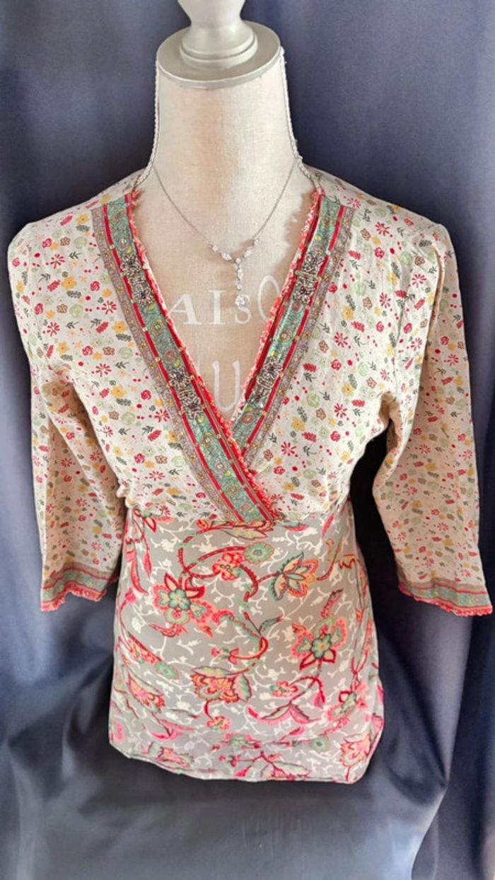 💕 top floral cintré manche 3/4 taille 36 s - photo numéro 3