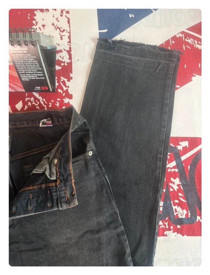 Pantalon bleu/noir délavé taille 40 vintage coupe droite patte d’éléphant - photo numéro 5
