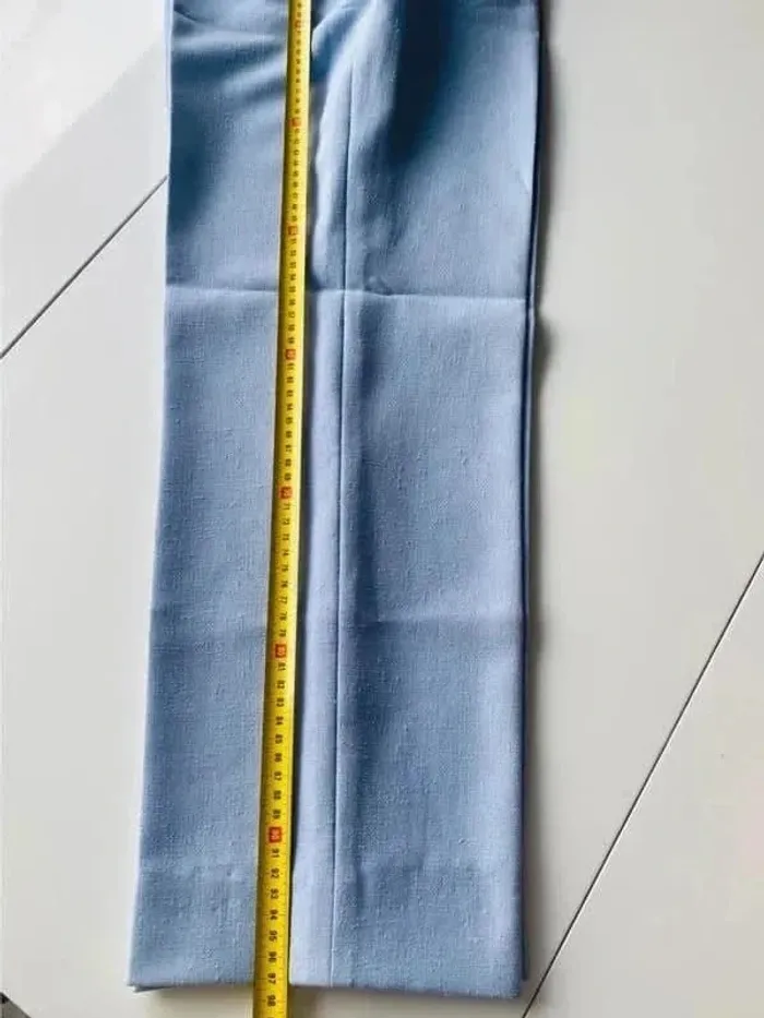 Pantalon droit femme tailleur ancien vintage bleu ciel - photo numéro 3