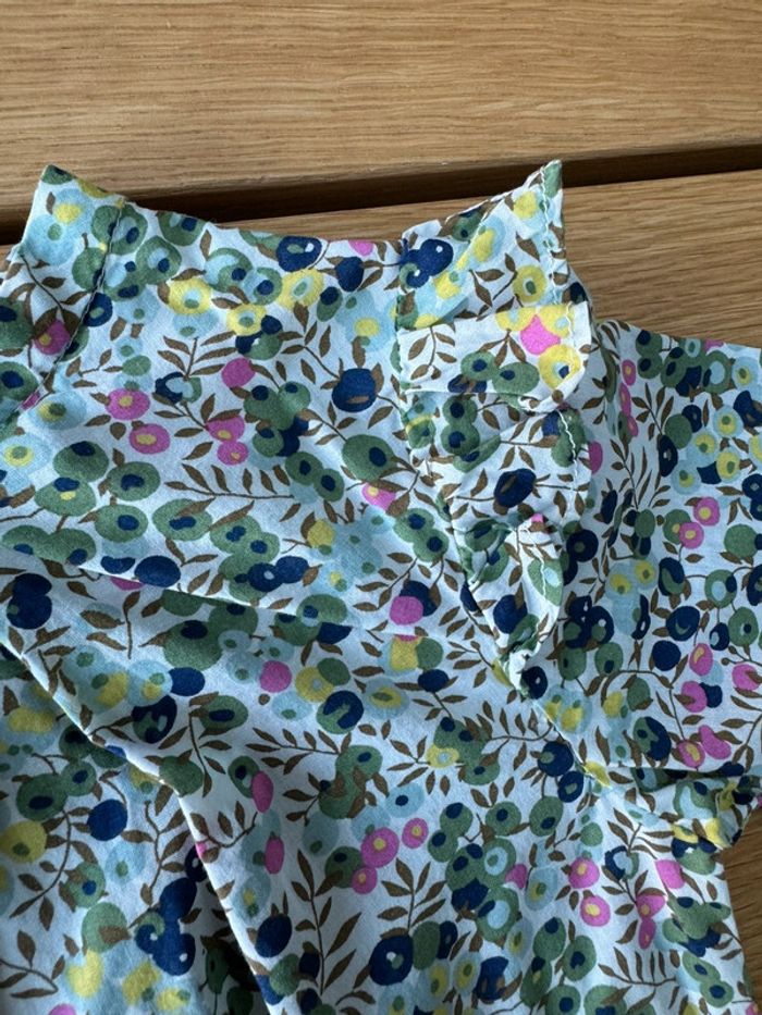 Blouse ML en tissu liberty Wiltshire tons vert/rose/marine - Taille 3 Ans - photo numéro 7