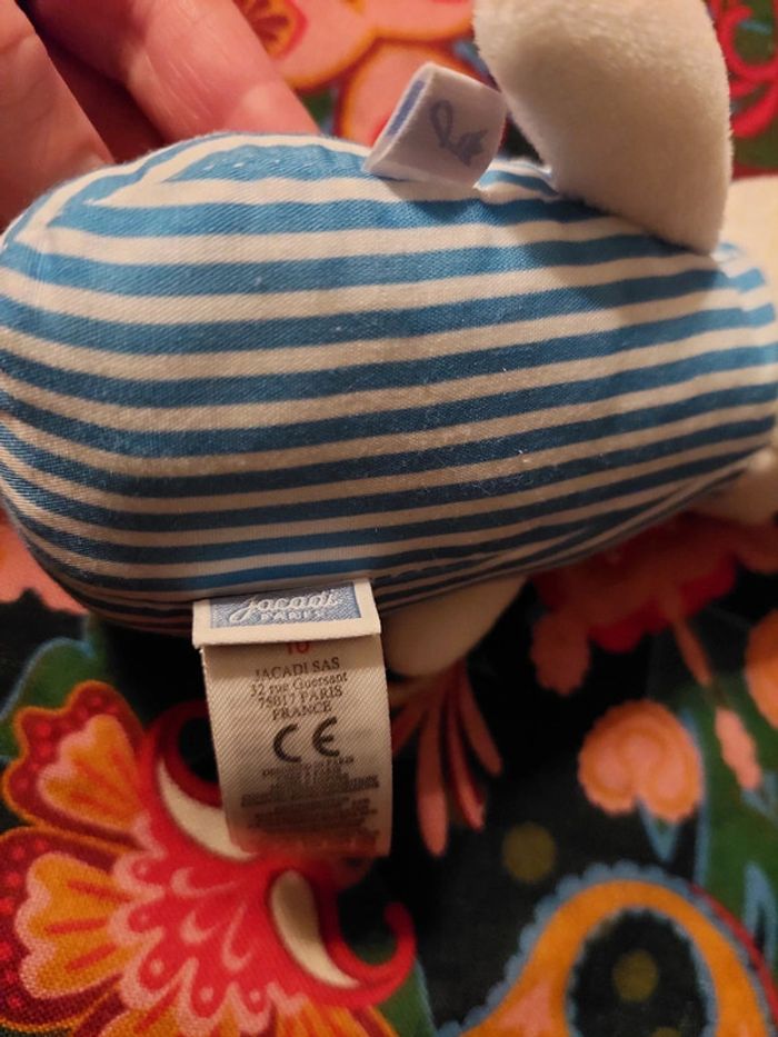 Jacadi - mini doudou ourson à rayures bleues - photo numéro 3