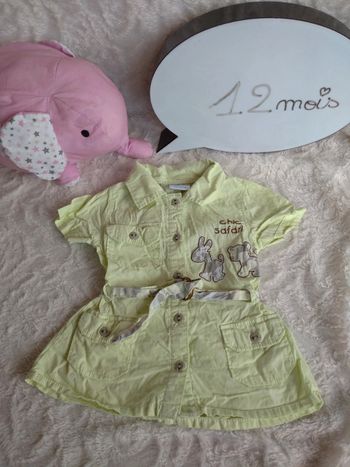 Robe courte ou blouse chemise longue manches courtes ceinture Fille 12 mois Chic safari 100% coton