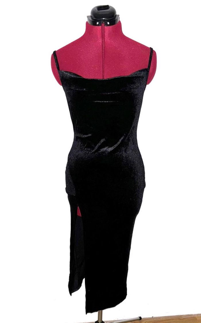 Magnifique robe de soirée noire moulante fendue noire brillante S