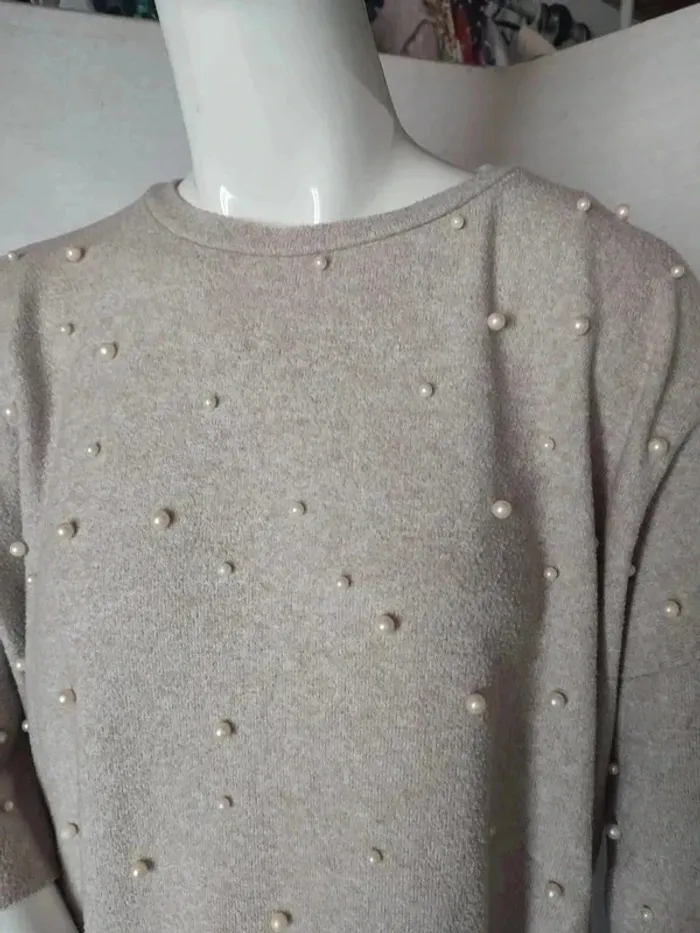 Pull beige manches 3/4 - photo numéro 3