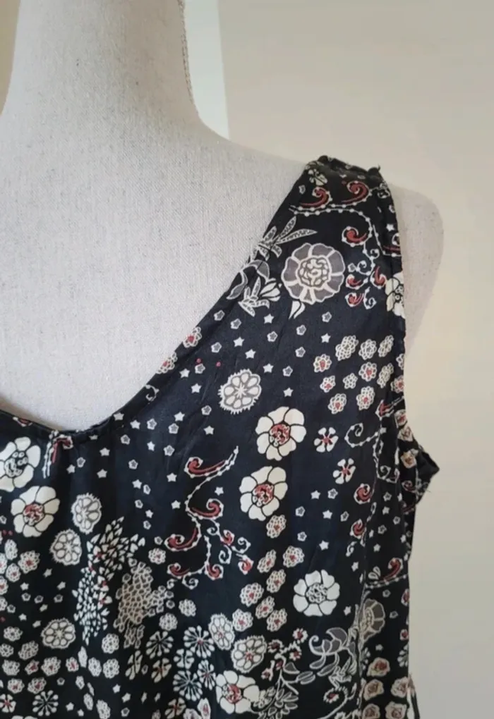 Débardeur fleuri noir, blanc et corail Green Taille 38 - photo numéro 7