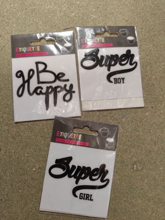 Lot 3 étiquettes stickers pour mug