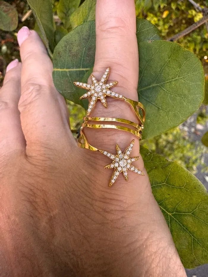 Grande acier inoxydable or étoile soleil zircons acier inoxydable or réglable - photo numéro 7