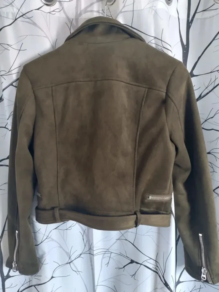 Superbe veste perfecto femme kaki effet suédine taille S - photo numéro 3