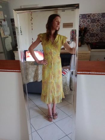 Robe longue S jaune fleuri p