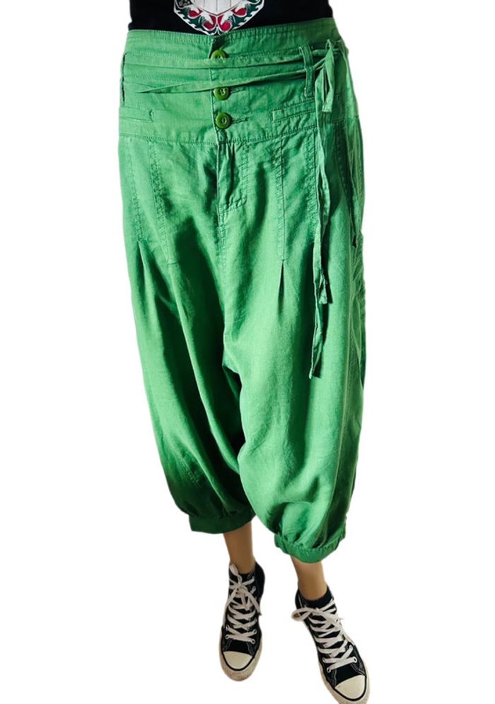 🌿Sarouel lin vert vintage taille 36/38 boho hippie ethnic festival green linen harem pants🌿 - photo numéro 7