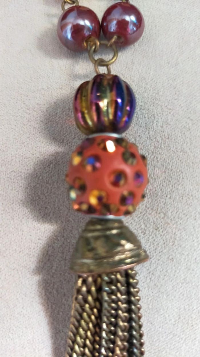 Collier vintage à pampille bronze – Perles prune & métalliques – Style bohème chic - photo numéro 19