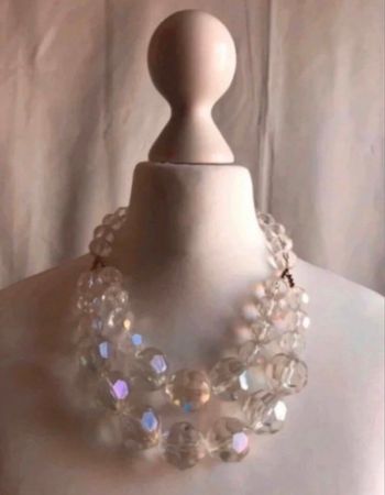 Collier double rang à très grosses perles translucides reflets multicolores Vintage