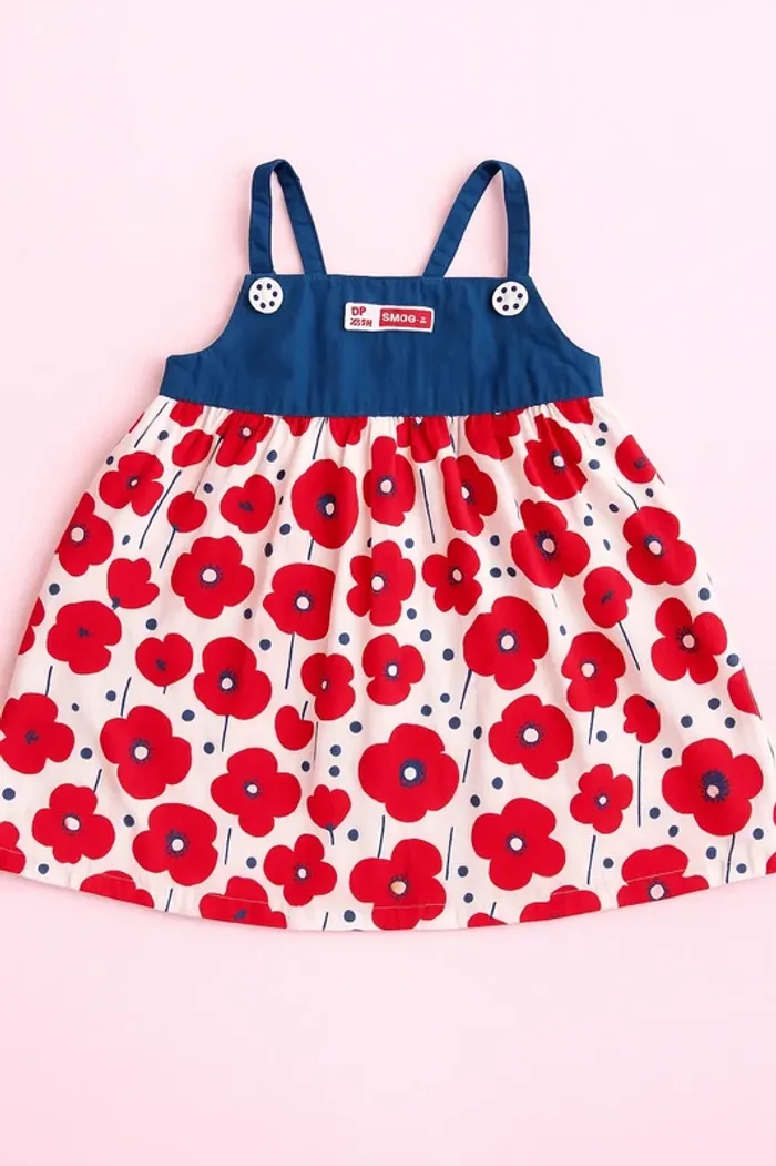 Robe bébé fille DPAM - 6/9 mois - Fleurs rouges