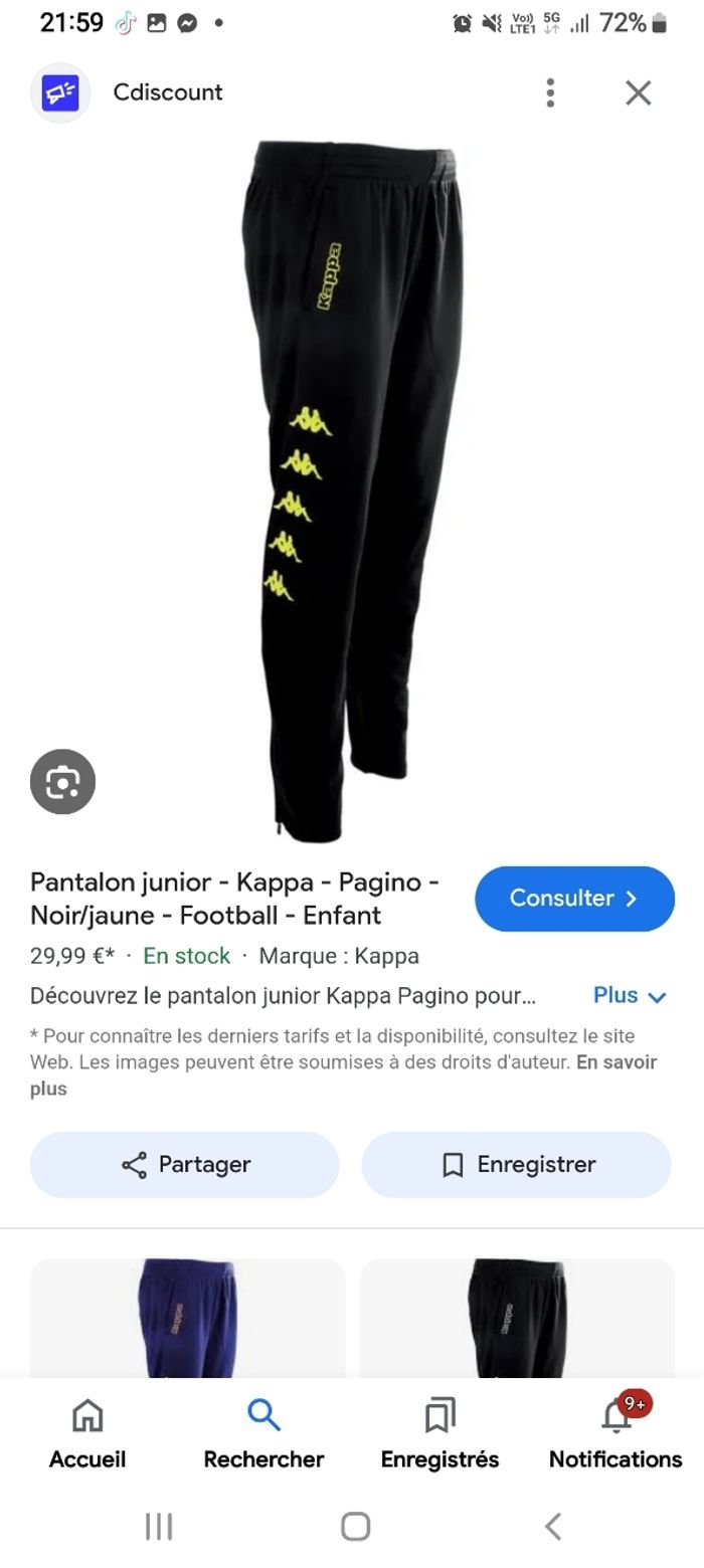 Pantalon de foot neuf kappa 10 ans avec etiquette - photo numéro 4