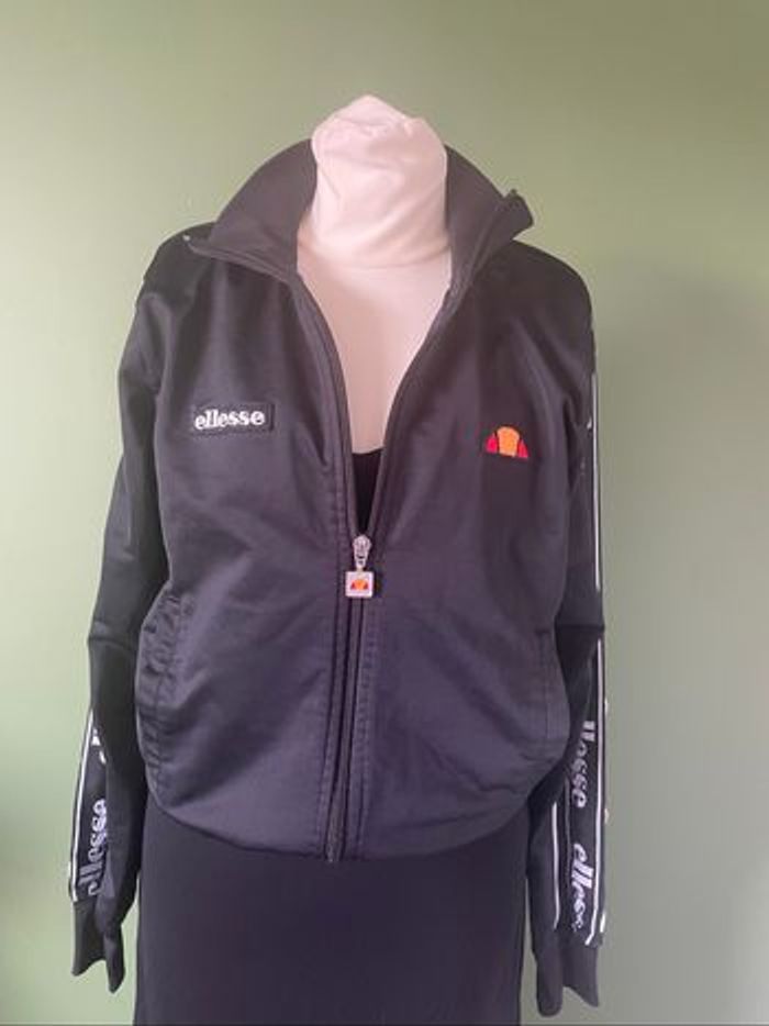 Veste vintage Ellesse noire – Logo brodé & bandes pression - photo numéro 3