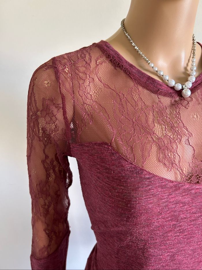 Haut bordeaux avec dentelle LPB Woman taille M bon état - photo numéro 4