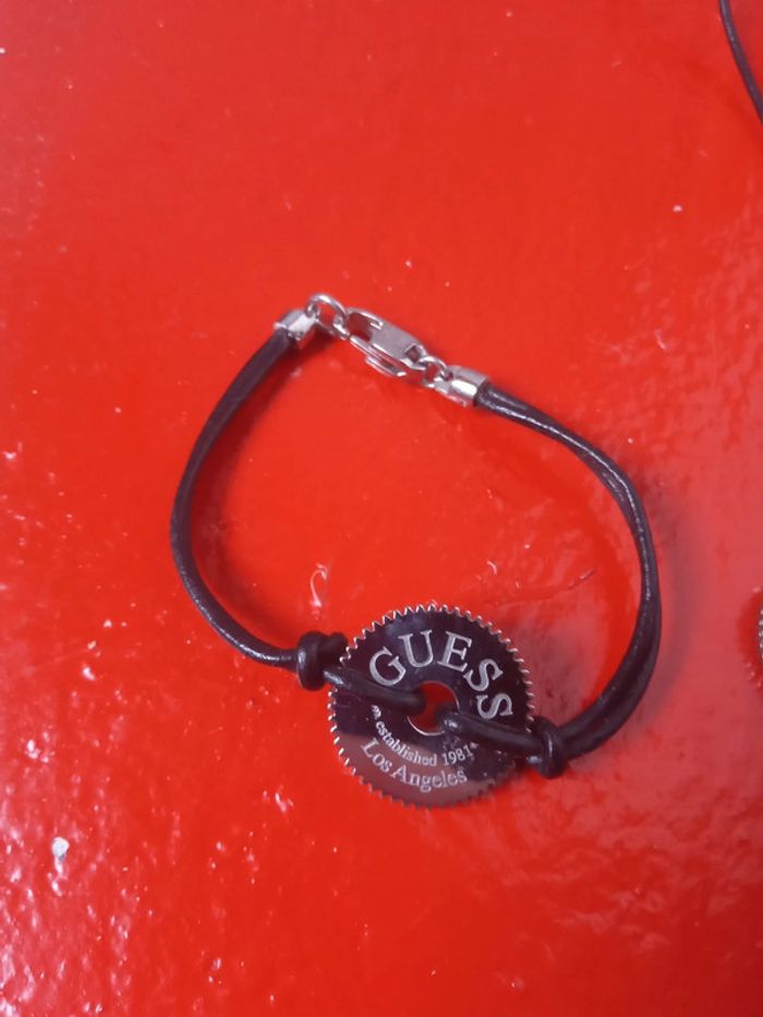 Ensemble bracelet collier cuir métal homme guess - photo numéro 2