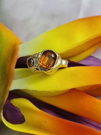 Bague avec ses pierres de quartz fumé, acier inoxydable