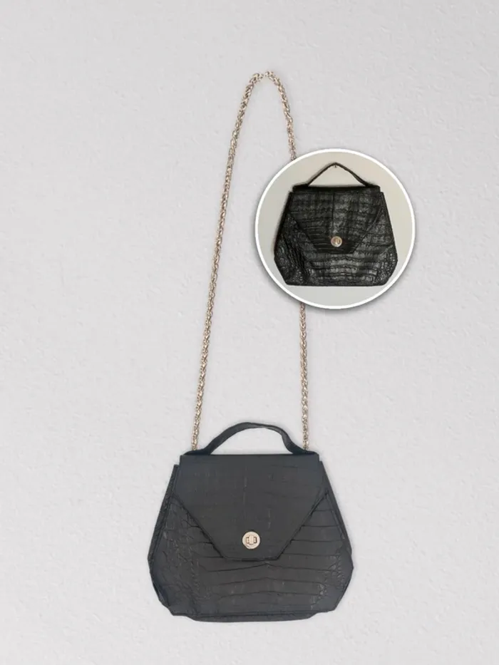 Pochette noir cuir imitation écaille 80-90 / JW - 22x21x5cm