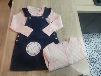 Ensemble fille robe salopette et t-shirt manches longues 4ans petit bateau tbe