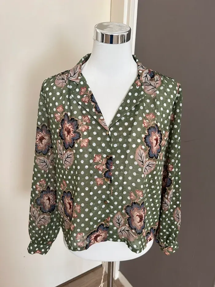 Reiko blouse haut voilée vert imprimée, femme, taille M/38 - photo numéro 2