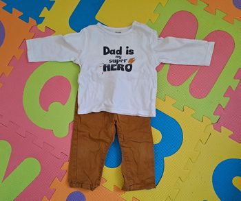 Ensemble t-shirt pantalon blanc marron, kiabi, taille 6 mois (63/69 cm)