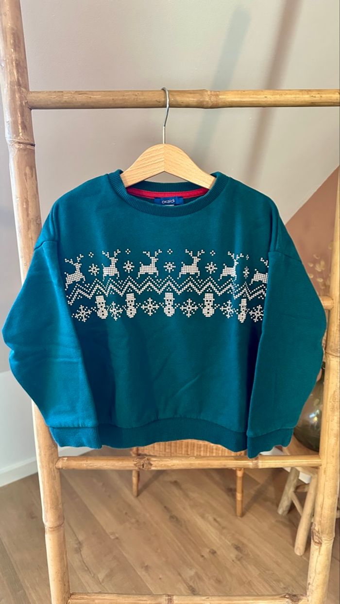 💜 Pull vert motif hivernal Noël OKAÏDI taille 5 ans 💜